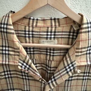 Burberry Check Mens Linen Button Down Shirt